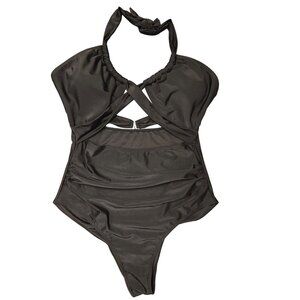 Unbranded‎ Black Halter One-Piece Swimsuit With Cross Front & Gold Clasp